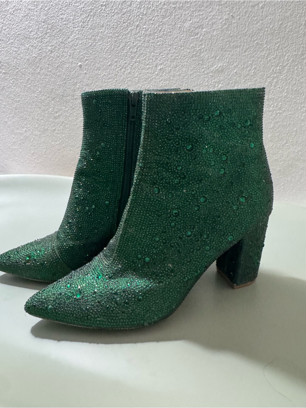 Betsey Johnson Cady Green Crystal Embellished Ankle Booties